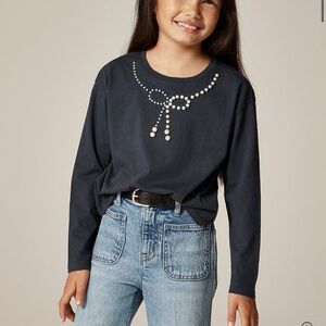 Crewcuts Girls' long-sleeve embellished bow T-shirt with pearls